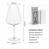 Verre à vin rouge en verre sodocalcique 450 ml, moderne, à bord fin et incliné, sans plomb, logo personnalisé, OEM, vente en gros, directement de l'usine, pour bars et restaurants