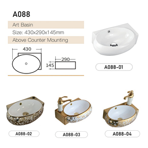 Lavabo mural ovale en céramique plaqué or style Moyen-Orient, gain de place, pour hôtel et usage domestique - Product Image 2