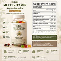 Gomitas Multivitamínicas Naturales JBRK, Vitaminas y Nutrientes Esenciales, Sabor Frambuesa, 60 Unidades Masticables, Muestra de Apoyo, OEM, ODM, OBM