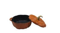 Casserole Enamel Labu Oranye Grosir untuk Halloween dan Thanksgiving, Panci Besi Cor Labu, Perlengkapan Hadiah