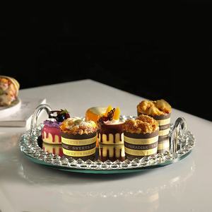 Plateau rond incrusté de diamant en dentelle avec poignées, 10 pièces, miroir en verre transparent, support pour gâteaux, assiette de fruits, vente en gros - Product Image 4