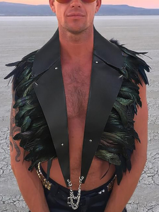 <strong>Feather</strong> <strong>Cape</strong> With PU Leather Gothic Shawl Shrug Halloween Costume for Adult Men Masquerade Carnival Death Day