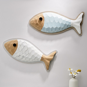 Mediterranean Style Wooden 3D Fish <b>Wall</b> <b>Decor</b> White And Light Blue For Children's Rooms Home Decoration - Product Image 2