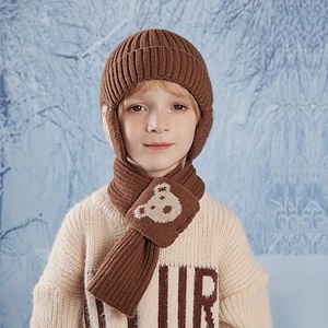 Mùa Đông Dệt Kim Mũ Cho Trẻ Em Ngoài Trời Ấm Áp Đan Beanie Hat Tai Muffs Khăn Bộ Dài Argyle Mô Hình 2 Mảnh Thiết Lập Cho Trẻ Em - Product Image 2