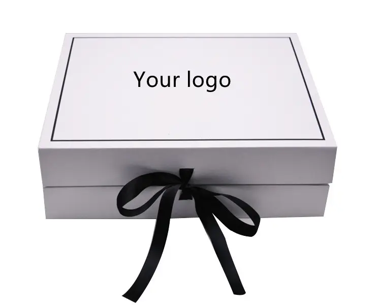 Confezione regalo pieghevole in cartone con chiusura magnetica con Logo personalizzato bianco di lusso