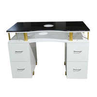 Table de manucure moderne pour salon de beauté, or et noir, avec aspirateur de poussière pour ongles