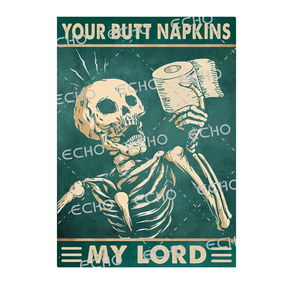 Insegna in Metallo Vintage Divertente, Decorazione da Parete per Bagno in Stile Gotico Retrò, Scritta 'Your Butt Napkin My Lord' - Arte Carina per Bagno con Scheletro - Product Image 3