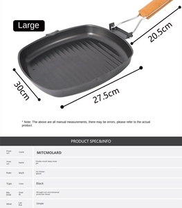 Vente en gros marmite à steak profonde pratique pliante à double bec poêle à frire en métal antiadhésive rayée pour steak poêle spéciale cuisine à domicile - Product Image 6