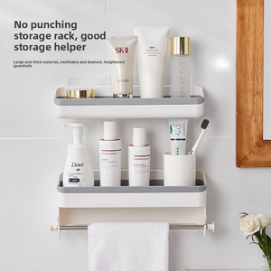 Porta oggetti da bagno a muro senza trapano in <span class=keywords><strong>plastica</strong></span> lavabo ripiano ripiano con utensili per la pulizia porta asciugamani - Product Image 1