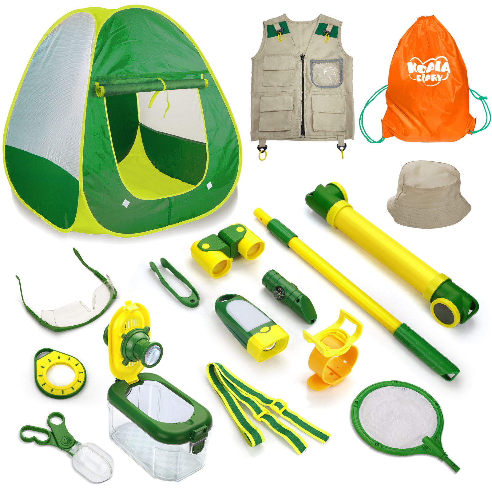 14 PCS Explorer Kit for Kids Children's Toy Adventure Kit with Vest, Tent, Binoculars etc ZP301
