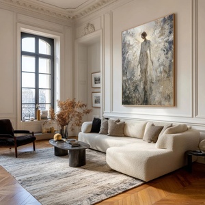 Peinture à l'huile sur toile faite à la main, peinture abstraite contemporaine beige, décoration d'entrée, art sur toile pour la maison et la galerie - Product Image 3