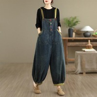 Nouvelle collection automne 2026 : Salopette en jean pour femme, color block olive, bretelles, coupe ample, jambe ballon, style décontracté, taille plus