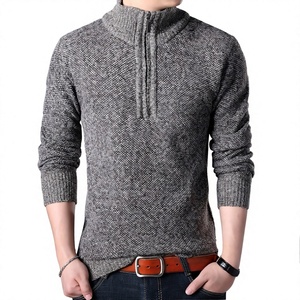 เสื้อสเวตเตอร์ไหมพรมอะคริลิกสำหรับผู้ชาย สีพื้น แขนยาว ซิป ¼  แบบสวม  หนา ใส่ได้ในฤดูใบไม้ร่วง ป้องกันขนร่วง - Product Image 2