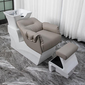 Moderno Lavacabezas para Barbería con Silla, Sistema de Lavado Semi-Reclinable, Lavabo de Cerámica, Estructura Metálica y Tapicería de Cuero - Product Image 3