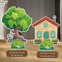 Perlengkapan Pertunjukan Taman Kanak-Kanak Bertema Hutan, Set Papan KT, Bunga, Rumput, Semak, Rumah, Pohon, Batu, Dekorasi Latar Belakang