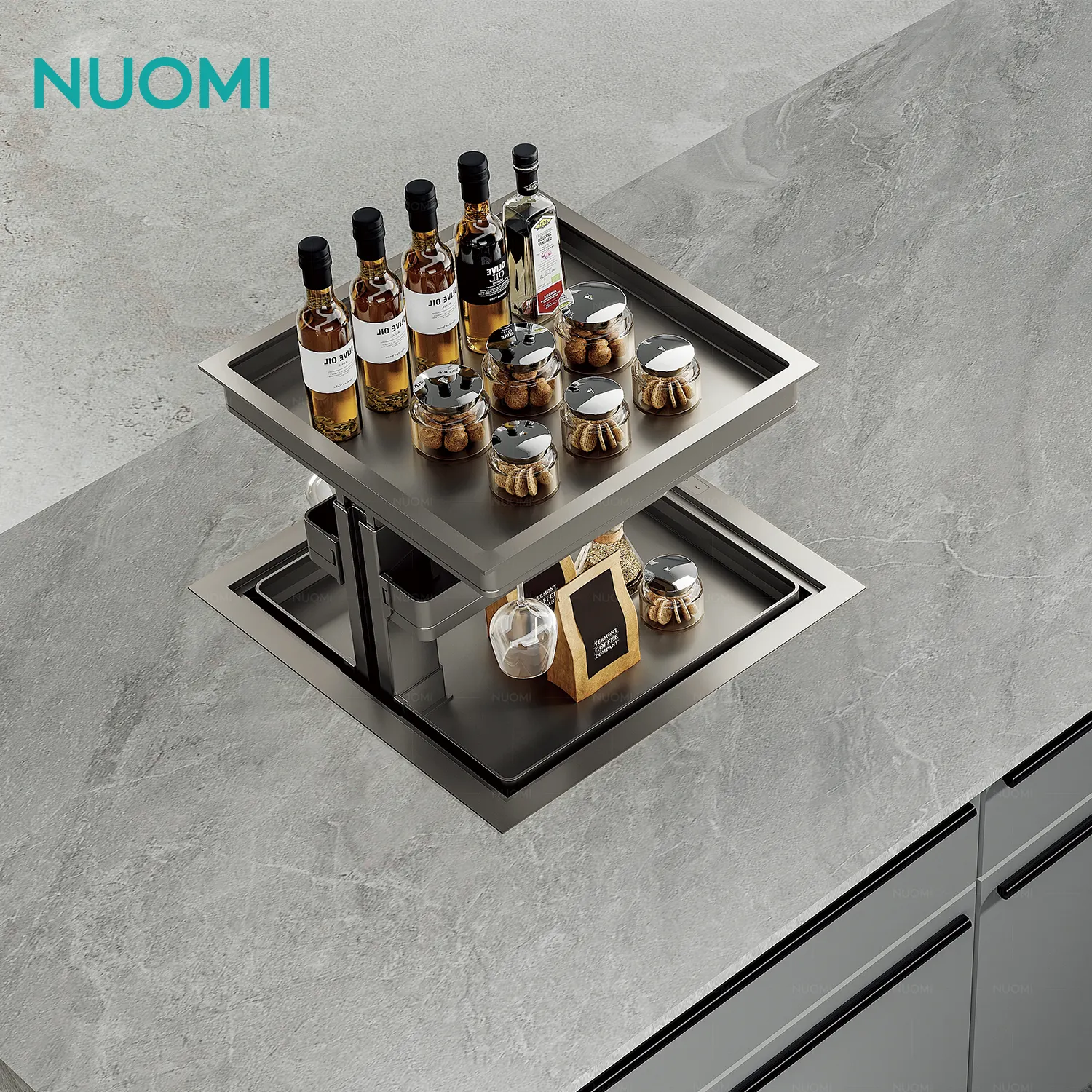 Accesorios de Hardware para muebles de cocina NUOMI, organizador de almacenamiento de armario de cocina, Base de elevación eléctrica de dos capas, Baseket de armario