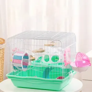 Transparent Wire Hamster Cage With Running Wheel Water Dispenser Food Basin