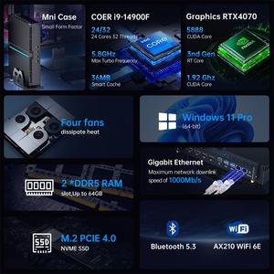 Intel Core I5-13400F/I7-14700F/I9-14900F Mini Gaming Pc Rtx4070 12G 2 * Lan Met 3 * Dp 1 * Hd 64Gb Ddr5 Ram 2Tb Ssd Gaming Computer - Product Image 5