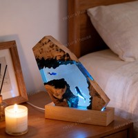 Lampe de table décorative 3D en résine époxy faite à la main, paysage de grotte sous-marine, scène de plongée, base en bois USB, lumière nocturne