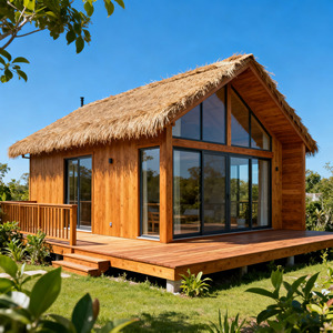 Elegante Cabaña de Madera con Techo de Paja, Casa de Vacaciones Ecológica - Product Image 1