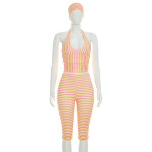 Viviblook C26ST206 Ensemble 3 Pièces Sexy pour Femme : Débardeur Halter Rayé Rétro Sans Manches, Pantalon Court et Bandeau – Idéal Été - Product Image 5