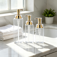 Bouteille à pompe carrée transparente rechargeable de 300 ml, 400 ml, 500 ml, 600 ml, 800 ml avec pompe dorée pour savon, lotion, shampoing, salle de bain