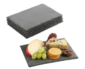 Plato de pizarra negra con borde Natural, bandeja para servir comida, queso, aperitivos, postres y pizarra - Product Image 1