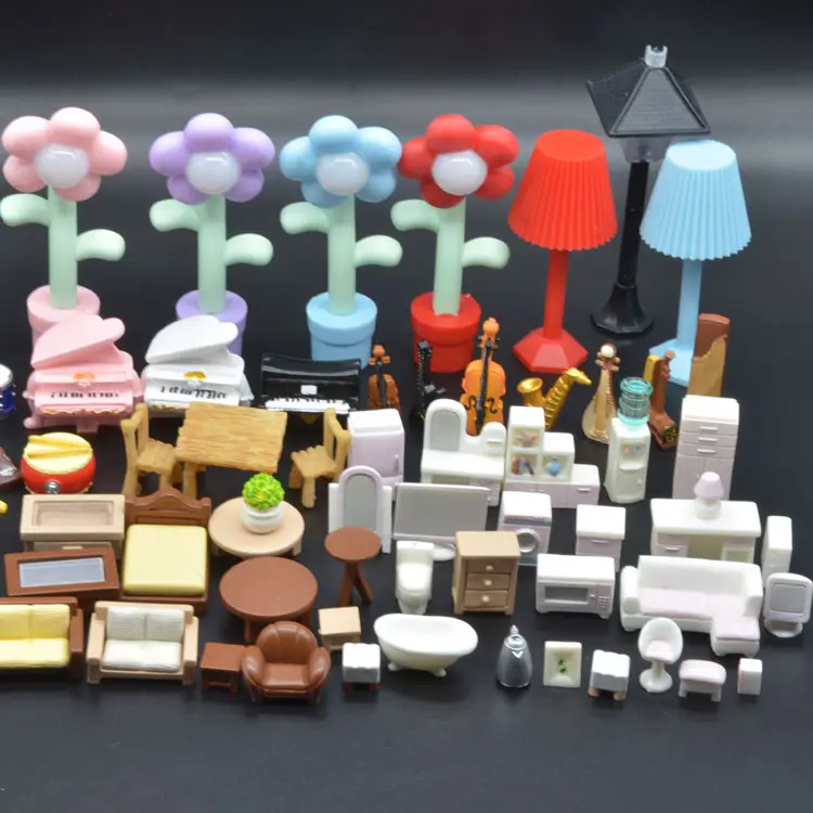 Kit de juguetes Mini artesanías de resina decoración de cuento de hadas seta casa de muñecas miniaturas muebles bañera closestool Mesa silla cama lámpara
