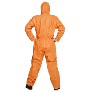 TYPE5/6 couleur orange SMS combinaison chimique anti-poussière jetable SMS COVERALL uniforme de sécurité pour amiante