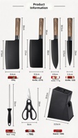 Couteaux en acier inoxydable avec manche en plastique imitation bois, revêtement noir, avec aiguiseur, ciseaux, bloc de rangement, ensemble de couteaux de cuisine JY2424