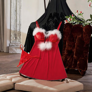 Conjunto de Lingerie Sexy de Natal em Veludo com Recortes, Estilo Novo 2025, Roupa de Dormir com Bola de Pelo para Mulheres - Product Image 3