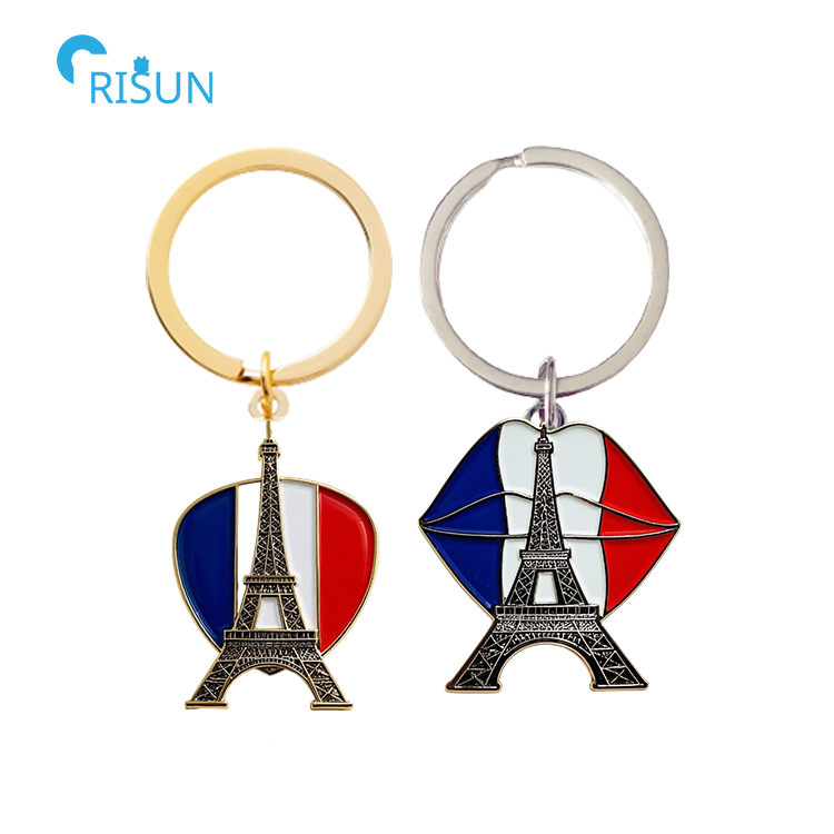 Portachiavi Macaron Torre Eiffel Dorata | Ciondolo Colorato Per Borsa E Chiavi | Portafortuna Carino Per Bambine E Ragazze (Blu)