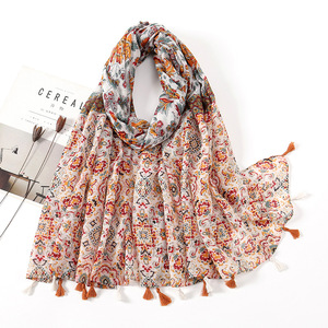 Zifeng OME nuovo fresco <span class=keywords><strong>blu</strong></span> Navy Splicing viaggio crema solare piccolo fiore <span class=keywords><strong>dolce</strong></span> ed elegante cotone lino sentire scialle - Product Image 6