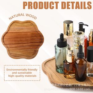 Wooden Rotating <b>Tray</b> <b>Storage</b> Organizer For Bathroom Toiletries And Kitchen Condiments Irregular Shape Non Slip Base - Product Image 5