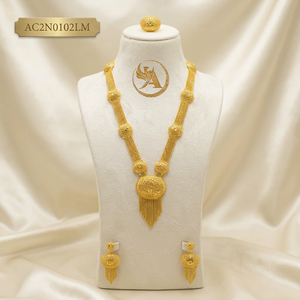 Dubai Style Long Brass Box <b>Chain</b> Charm Necklace Set 24K Gold Plated Classic Fashion Jewelry for Women's Wedding - Product Image 1