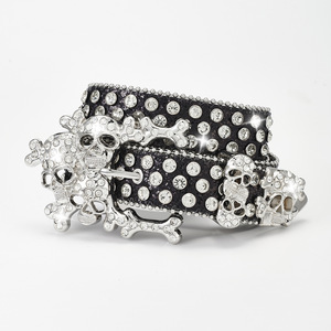 Western Cowboy Punk Belt Hot Girl Moda para hombres Mujeres Skull Ghost Rhinestone PU Material Bling <span class=keywords><strong>Baby</strong></span> Simons Cinturones - Product Image 5