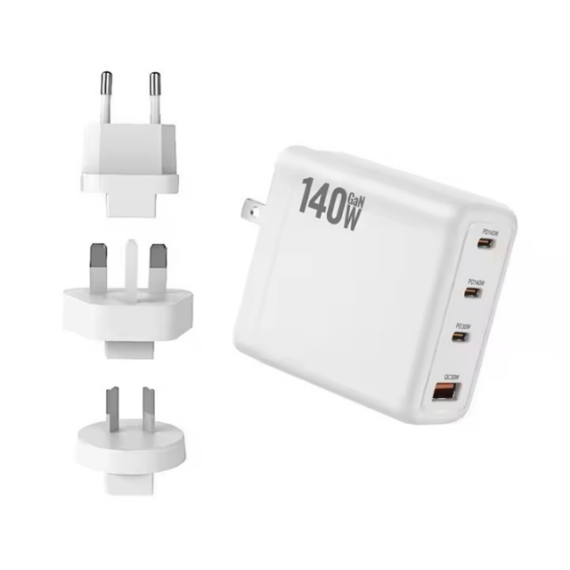 140W GaN USB-C PD 3.0 QC3.0 Fast Charging 4-Port Foldable US Plug Wall Adapter with OVP for Laptop Mobile Phone Watch