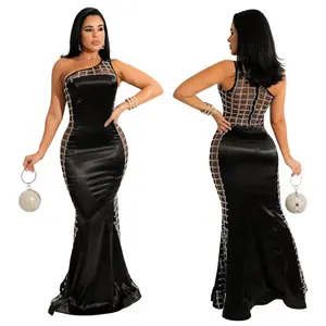 2022 New arrival fashion sexy rhinestone casual elegant mermaid gown sleeveless ladies temperament party tailing evening dress