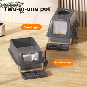 Bac à litière convertible pour chat avec capot amovible, parois latérales surélevées et intérieur rectangulaire pour une placement flexible à la maison - Product Image 2