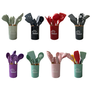 12 Piece Silicone Cookware Set with <strong>Wooden</strong> Handles 1 Set of <strong>Kitchen</strong> <strong>Accessories</strong> <strong>and</strong> Cooking Tools for Home <strong>Kitchen</strong> Use - Product Image 3