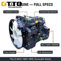 Moteur Complet OTTO pour Pelle Hydraulique Isuzu Modèles 4JG2 4JG1 4JB1 4JJ1 4HK1 6HK1 6BG1 6BD1 6WG1