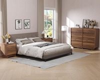 Ensemble de chambre à coucher moderne noir cannelé avec commode à 6 tiroirs et table de chevet LED, meubles de rangement avec station de charge – Fournisseur d'usine