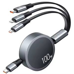 CAFELE 100W charge rapide 3 1 câble USB C rétractable vente chaude 3-en-1 câble de données de type C pour téléphones mobiles ordinateurs portables 12 mois - Product Image 1