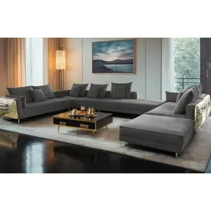 Home Sofa Furniture Luxury Fabric Living Room Couch Sets L Shape Pure Copper Corner Sofa