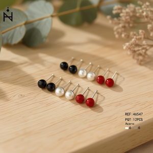 Orecchini a perla Angelina, set da 12 pezzi, neri, bianchi, rossi, misti, da donna, in acciaio inossidabile, con perle finte, minimalisti, per tutti i giorni. - Product Image 2