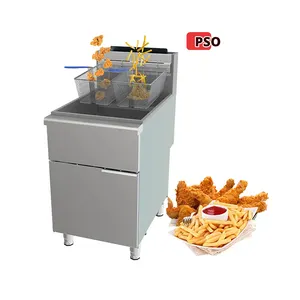 Xite gás controle válvula vertical gás inoxidável duplo tanque fritadeira profunda com gabinete