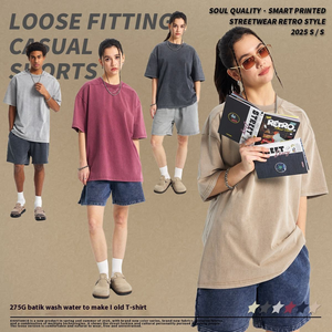 T-shirt 2025 a maniche corte da uomo in Batik Vintage lavata 100% cotone <span class=keywords><strong>giovane</strong></span> Trendy stile Instagram - Product Image 3