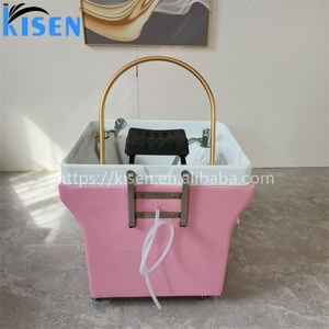 Kisen - Chaise de lavage portable moderne en similicuir rose, avec thérapie capillaire et vapeur - Offre spéciale - Product Image 3