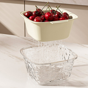 Double Layer Fruit Washing Draining <b>Basket</b> 4 Piece Set <b>Plastic</b> Dishwasher Safe Kitchen Fruit Vegetable Storage Container - Product Image 2