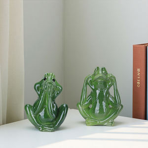 Redeco Ensemble de figurines grenouille <span class=keywords><strong>en</strong></span> céramique moderne No See no Hear no Speak, Evil Design Art Déco pour la maison Étagère de bureau Visdom Cadeau - Product Image 3